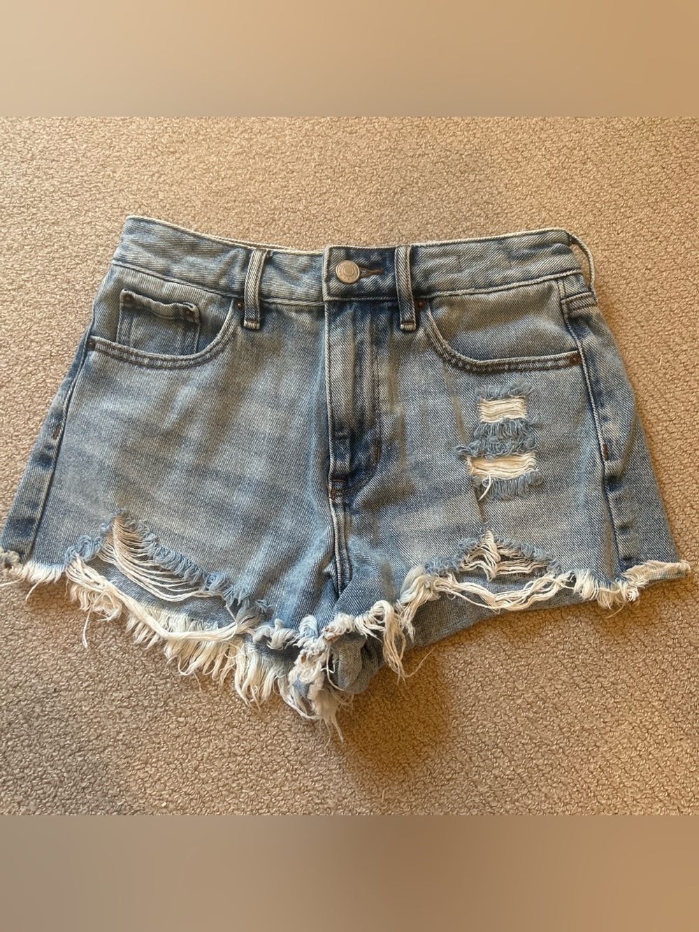 PacSun Women's Distressed Light Blue High Waisted Denim Shorts
